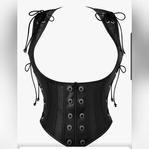 Black Slim Fit Silhouette Corset With Lace Up Sides, Decorative Buttons Size Med